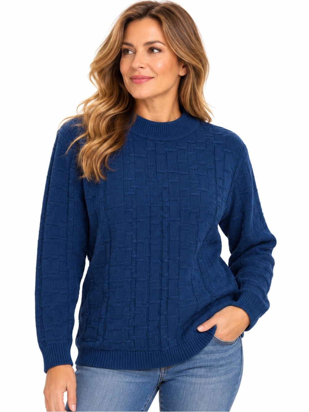 Alfred Dunner Navy Textured Crewneck Sweater
